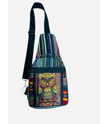 Cotton Multi Color King Owl Side Crossbody Backpack RIB25717