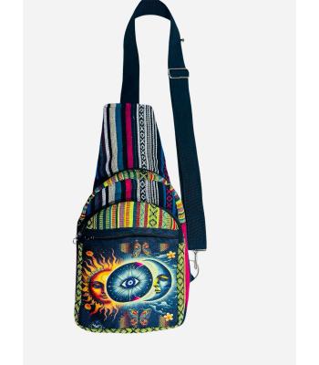 Cotton Multi Color Third Eye Sum Moon Side Crossbody Backpack RIB25718