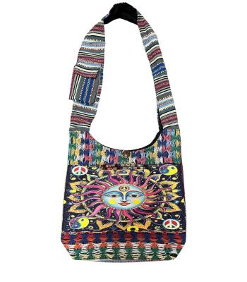 Cotton Multi Color Patch Peace Ying Yang Purple Sun Bag RIB25826 