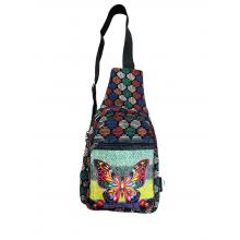 Cotton Multi Color Butterfly Crossbody Side Backpack RIB25832