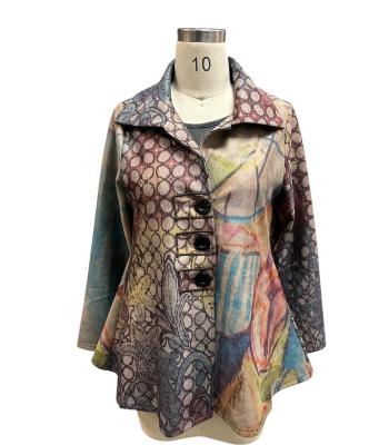 Women Multi Color Suede Three Button Jacket RK25621