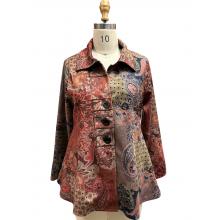 Abstract Red Multi Three Button Suede Short Jacket RK25622