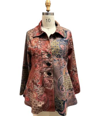 Abstract Red Multi Three Button Suede Short Jacket RK25622