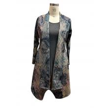 Women Blue Multi Kalika Suede Open Front Long Jacket RK25625