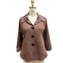Women Brown Multi Suede Ruffled Collar Short Jacket RK25628
