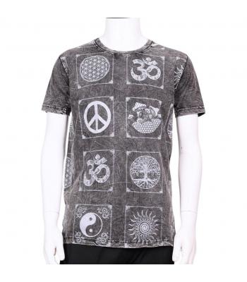 Cotton Stonewash Black Multi Spiritual Symbol T shirts S109 