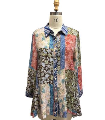 Women's Multi Floral Print Patch Button down Shirts KCT25010