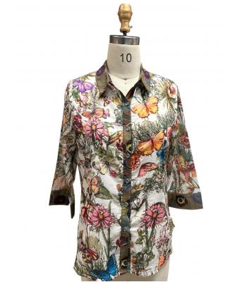 Floral Butterfly Button Down 3/4 Slv Shirt KCT25011