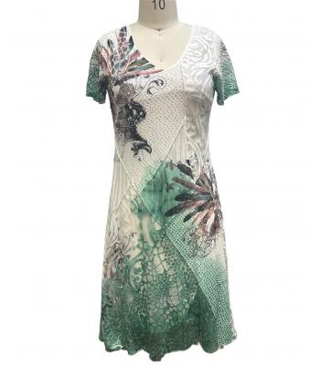 Floral Burnout Teal Hlaf Slv Dress KS25017