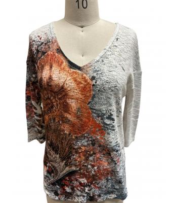 Women's Flowers Emb V Neck Tunic Top KS25639