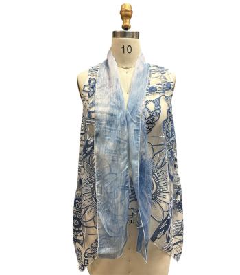 Sky Blue Burnout Sleeve Less Open Long Vest KV91064