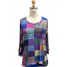 Purple Multi Patch Print Round Neck Layers Bell SLV Top KX25022
