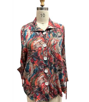  Women's Multi Three Button Drawstring Sleeve Angel Shirt   KX25023