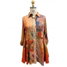 Red Multi Floral Button High Low Wide Tunic Shirt KX25028
