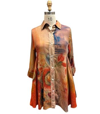 Red Multi Floral Button High Low Wide Tunic Shirt KX25028