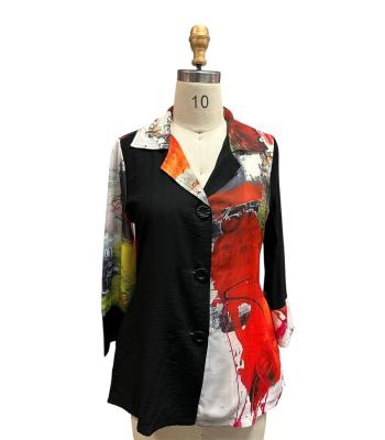 Women's Multi Print Two Tone Three Button Jacket RK25051