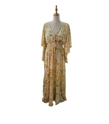 Bohemian Vintage 3/4 Bell Sleeve  Floral Maxi Dress RSD27