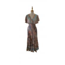 Bohemian Vintage Cap Sleeve  V neck  Teal Maxi Dress RSD29