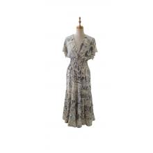 Bohemian Vintage Cap Sleeve  V neck Grey multi Maxi Dress RSD30