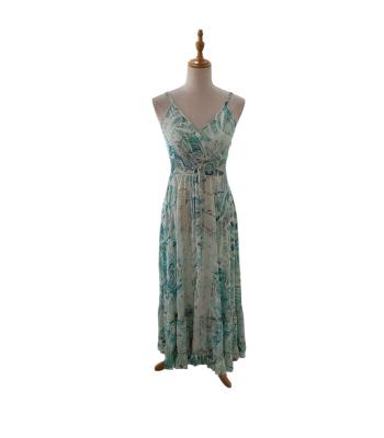 Bohemian Vintage Spaghetti Straps Teal Maxi Dress RSD31