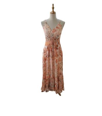 Bohemian Vintage Spaghetti Straps Orange floral   Maxi Dress RSD34