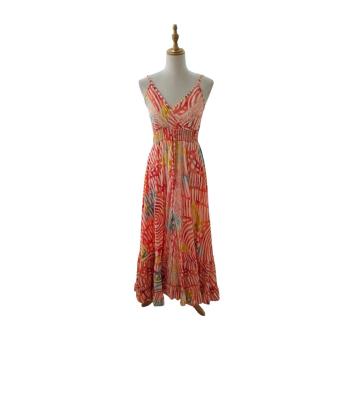 Bohemian Vintage Spaghetti Straps Red Spiral  floral   Maxi Dress RSD35
