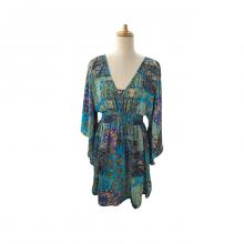 Bohemian Vintage Patch print  V neck  bell sleeve   floral   Tunic Dress RSD36