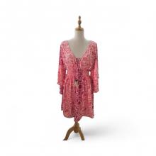 Bohemian Vintage Patch print  V neck  bell sleeve  red  floral   Tunic Dress RSD38