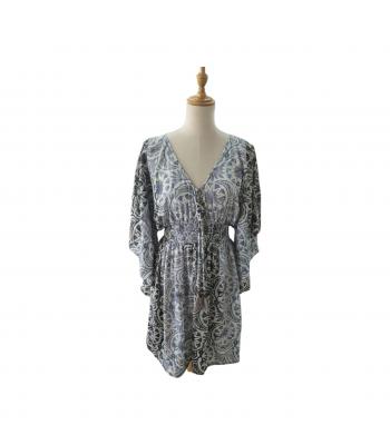 Bohemian Vintage Patch print  V neck  bell sleeve sunflower Tunic Dress RSD40