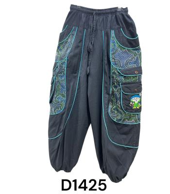 Cotton patchwork Denim Blue floral Embroidery Mushroom Pant D1425