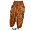 Cotton patchwork Denim Orange floral Embroidery Mushroom Pant D1428