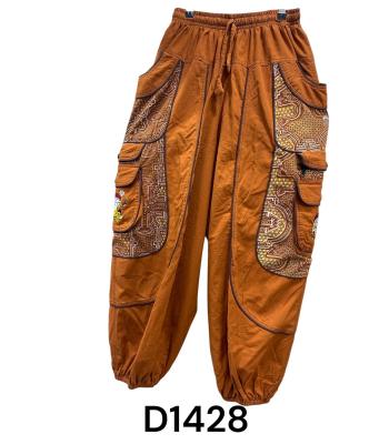 Cotton patchwork Denim Orange floral Embroidery Mushroom Pant D1428