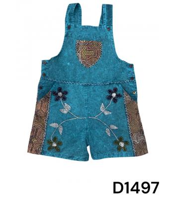 Cotton Teal Multi Patchwork Flower Embroidery Queen Romper D1497