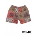 Cotton Multi Red Patchwork Block Print Sedona Shorts D1548