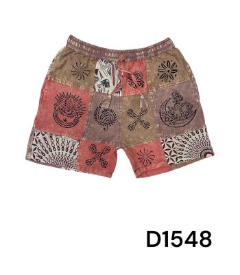 Cotton Multi Red Patchwork Block Print Sedona Shorts D1548