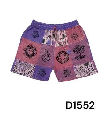 Cotton Red Multi Patchwork Block Print Grand Canyon Shorts D1552