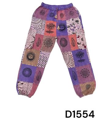 Cotton Multi Purple Patchwork Block Print Sedona Pants D1554
