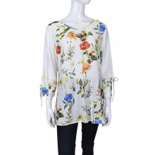 Women's Multi floral Round Neck tie slv Rose Top KCT26127
