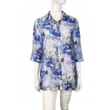 Women  Sea Blue 3/4 slv  button  pacific shirt KCT26128