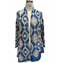 Cotton   Dimond cut  blue denim  lace  print  floral  open front Cardigan KD26133