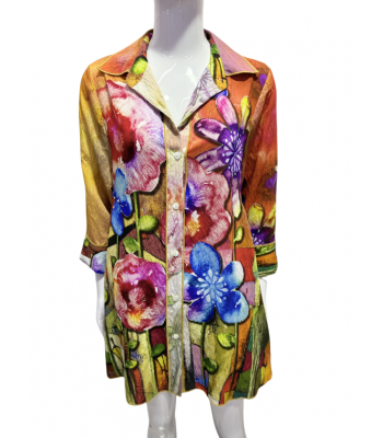 Women's Red multi floral 3/4 button Shirts KX26165
