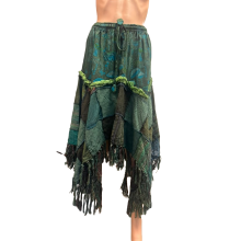 Cotton Green patchwork thread artwork fringe boho  Short Mushroom  Skirts R261121