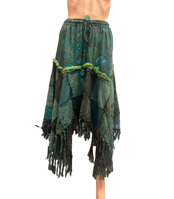 Cotton Green patchwork thread artwork fringe boho  Short Mushroom  Skirts R261121