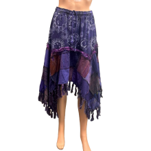 Cotton Purple patchwork thread artwork fringe boho  Short Mushroom  Skirts R261122