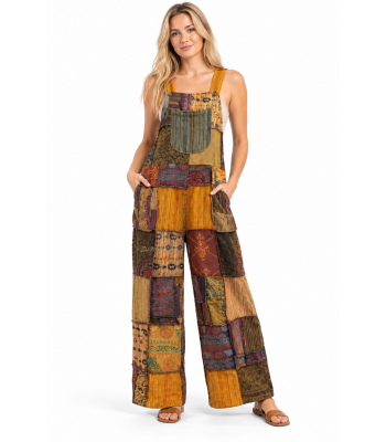 Cotton Multi Patchwork Wide Leg Palazzo Mountain Overall D1418