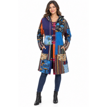 Cotton Mushroom Patch Hooded Open  Front Long Bohemian Jacket D501