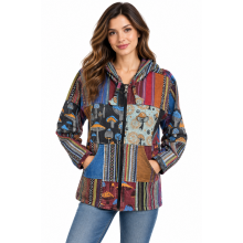 Cotton Multi Patch Zip up Hooded  Bohemian Mushroom Jacket (D505)