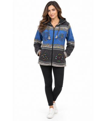 Cotton Patch Block Print Hand Brush Zip Hooded Lining  Jacket D553