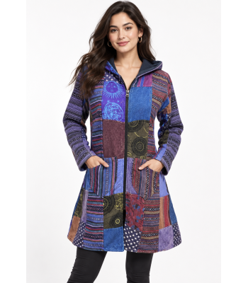 Cotton Patchwork Fleece  Lining Long  Jacket D554 