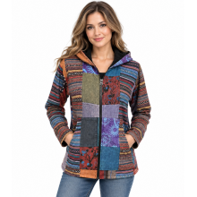 Cotton Patch Block Print  Zip Hooded Lining  Jacket D555